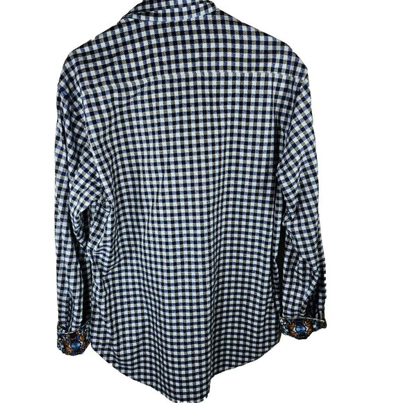 Robert Graham Button Up Shirt Men's Size L Blue Plaid Stained Glass Flip Cuff - Picture 9 of 13